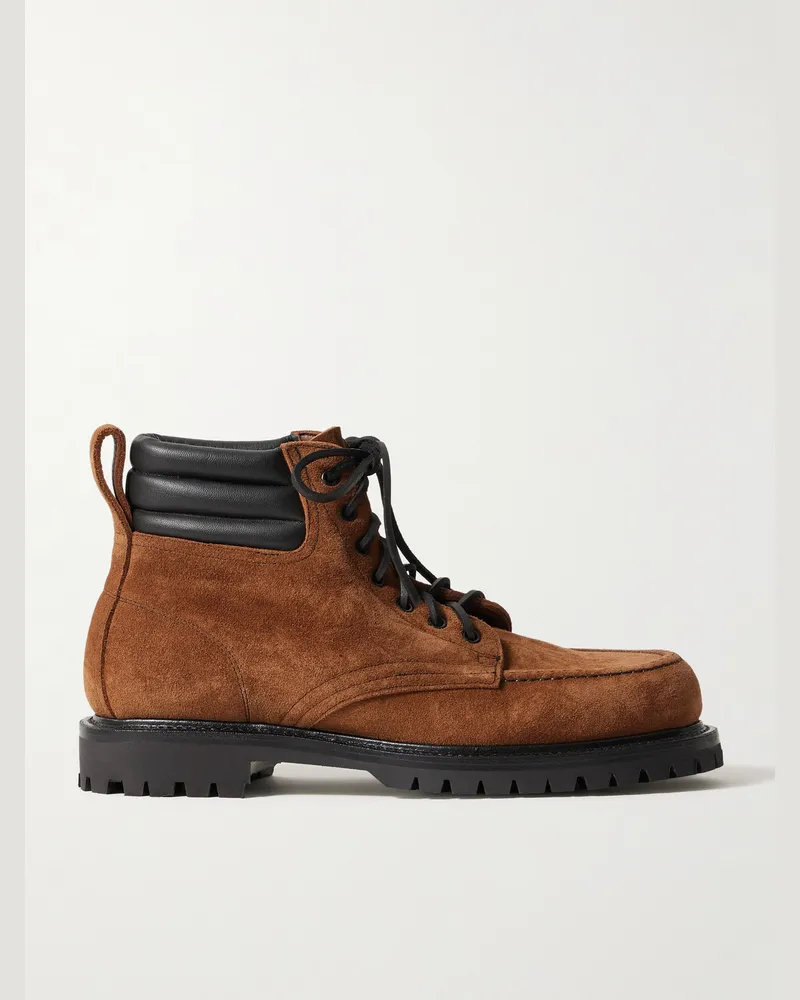 YUKETEN Salvia Schnürstiefel aus Veloursleder mit gepolstertem Lederbesatz Braun