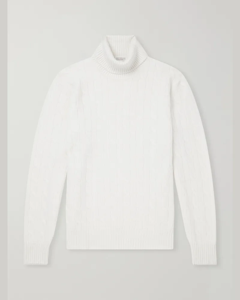Brunello Cucinelli Cable-Knit Cashmere Rollneck Sweater Neutrals