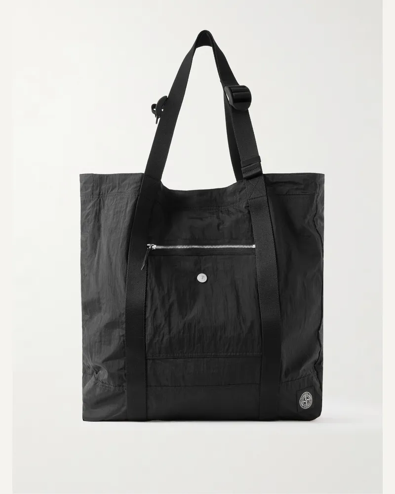 Stone Island Webbing-Trimmed Recycled-Shell Tote Bag Black