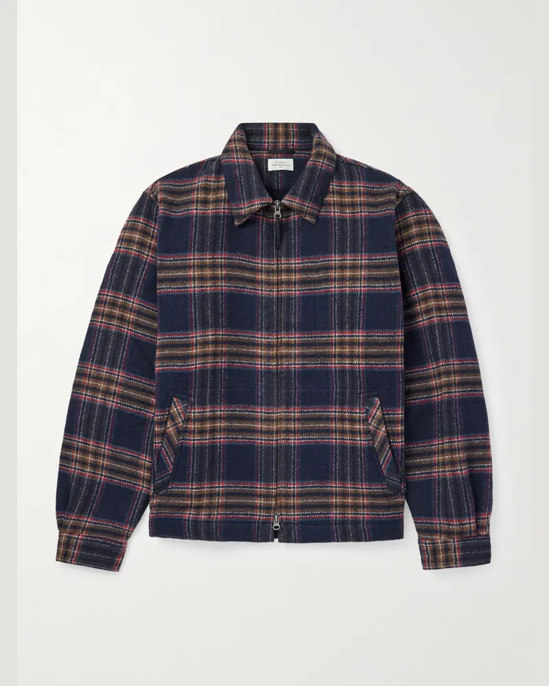Hartford Dave karierte Jacke aus einer doppelseitigen Wollmischung mit recycelten Fasern Blau