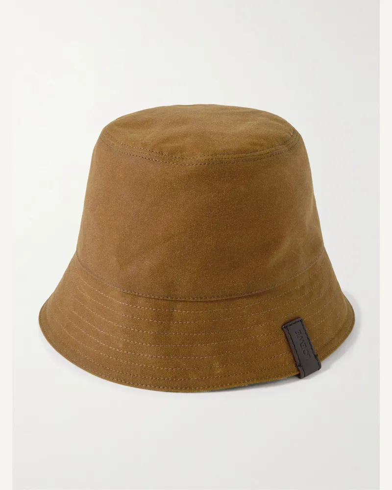 Loewe Wendbarer Fischerhut aus gewachstem Baumwoll-Canvas und einer Wollmischung mit Lederbesatz Braun