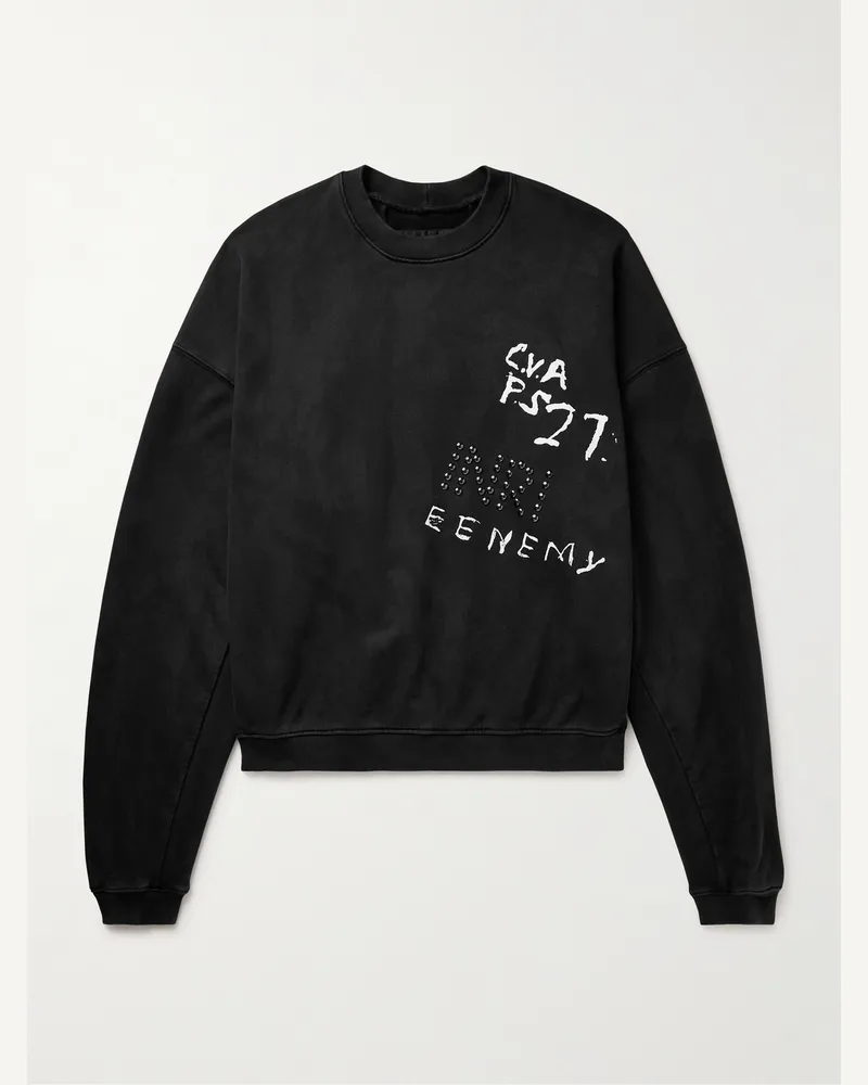 RRR123 INRI Embellished Logo-Print Cotton-Jersey Sweatshirt Black