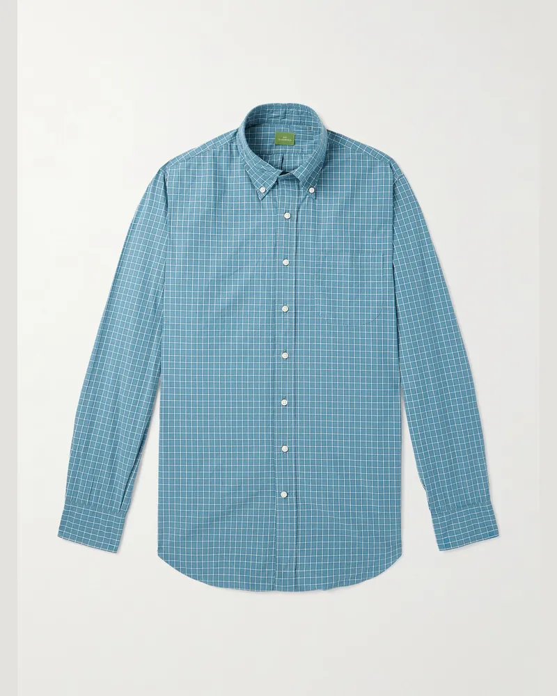 Sid Mashburn Kariertes Hemd aus Baumwollpopeline mit Button-Down-Kragen Blau