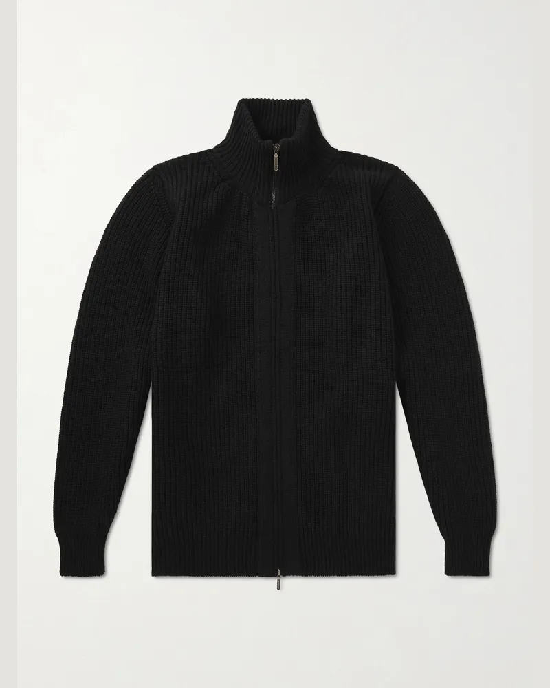 William Lockie Zack Cardigan aus Kaschmir in Rippstrick Schwarz