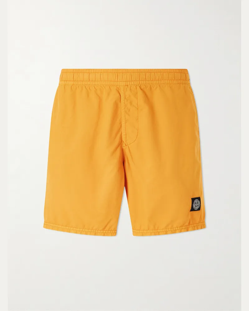 Stone Island Straight-Leg Mid-Length Logo-Print Shell Swim Shorts Orange