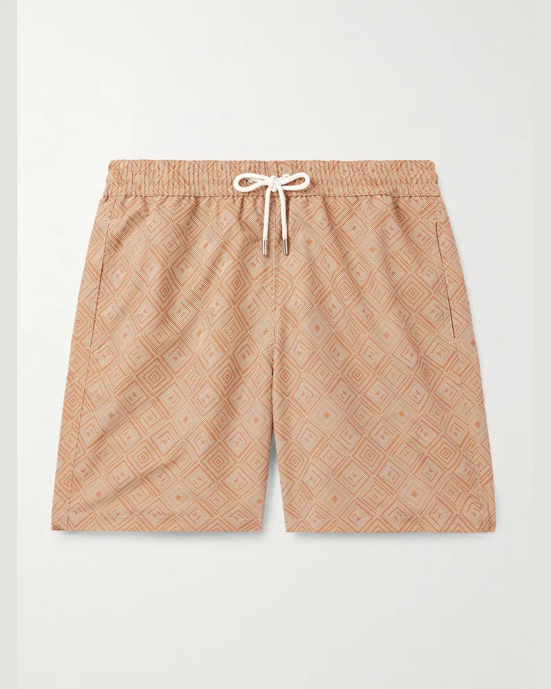Frescobol Carioca Santos gerade geschnittene mittellange Badeshorts aus recyceltem Material mit Print Rot