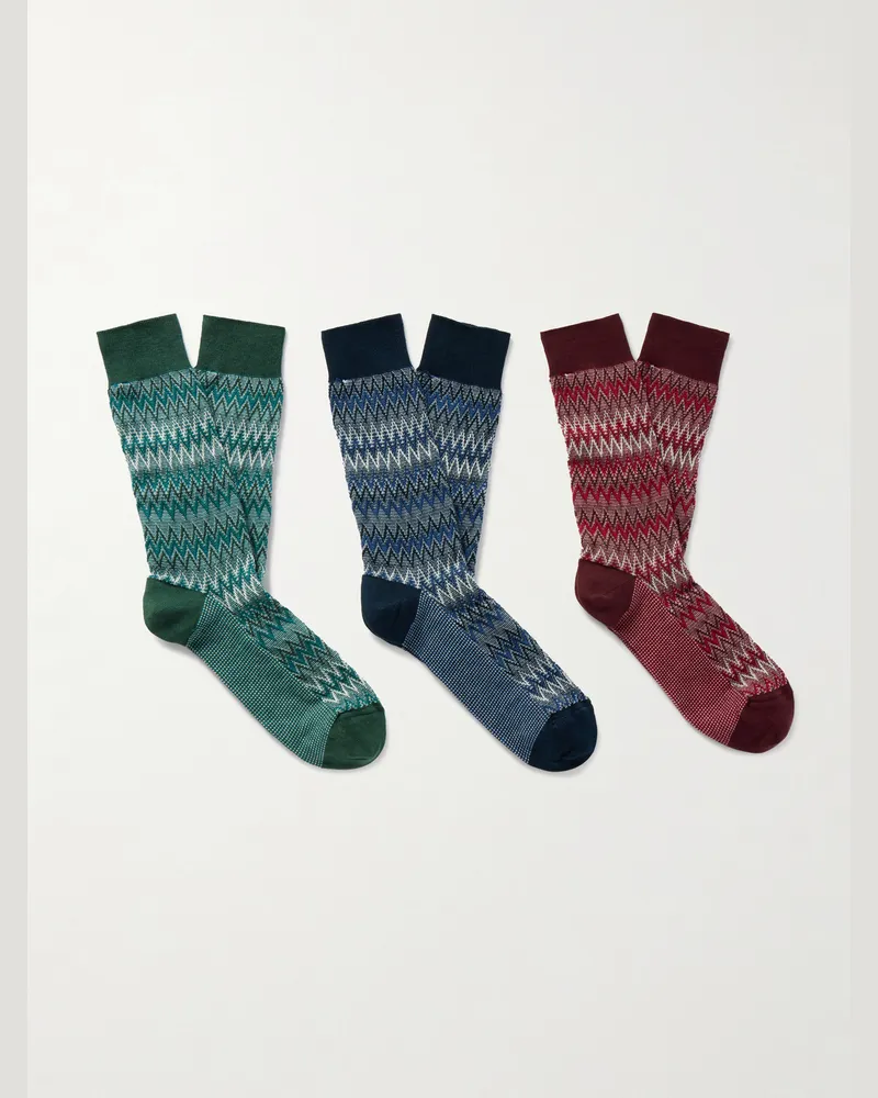Missoni Set aus drei Paar Socken aus einer Baumwollmischung in Häkelstrick Mehrfarbig