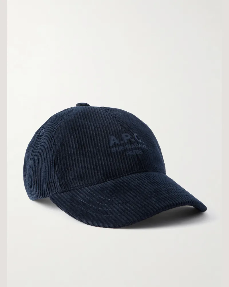 A.P.C. Charlie Rue Madame Baseballkappe aus Baumwollcord mit Logoprint Blau
