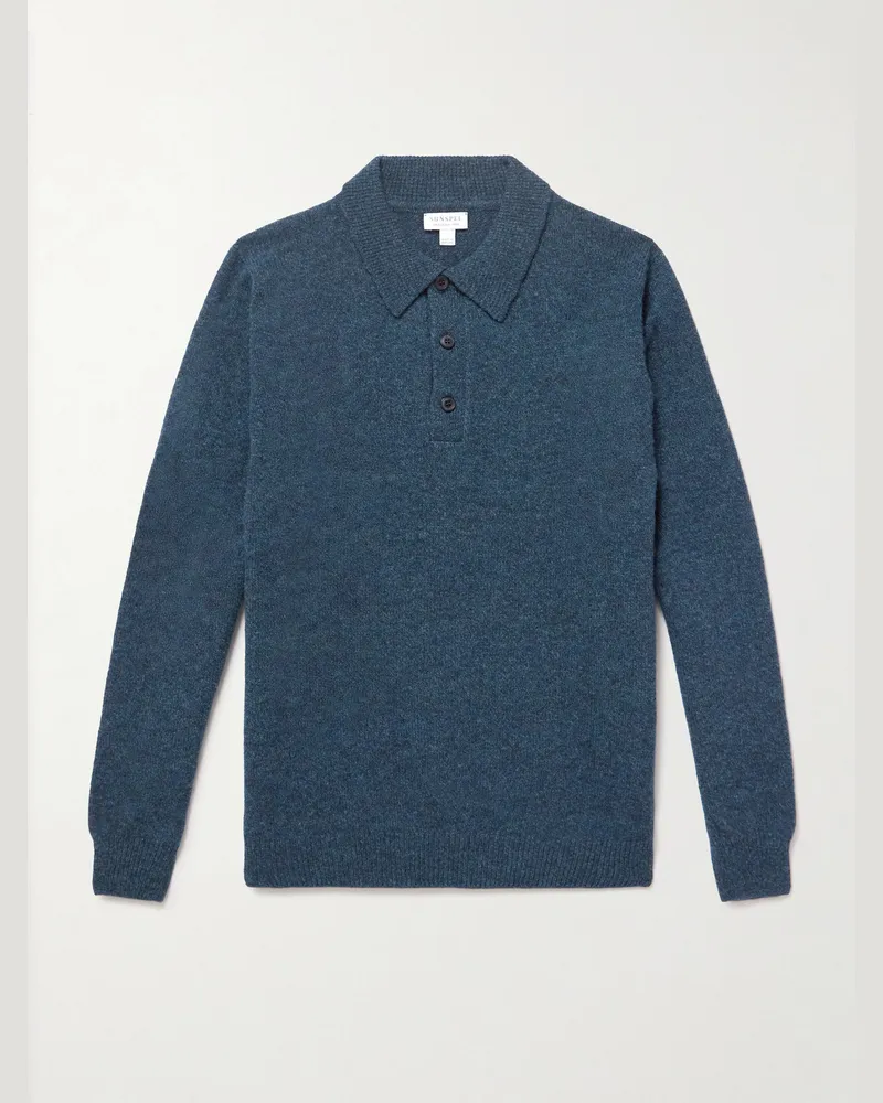 Sunspel Wool Polo Shirt Blue