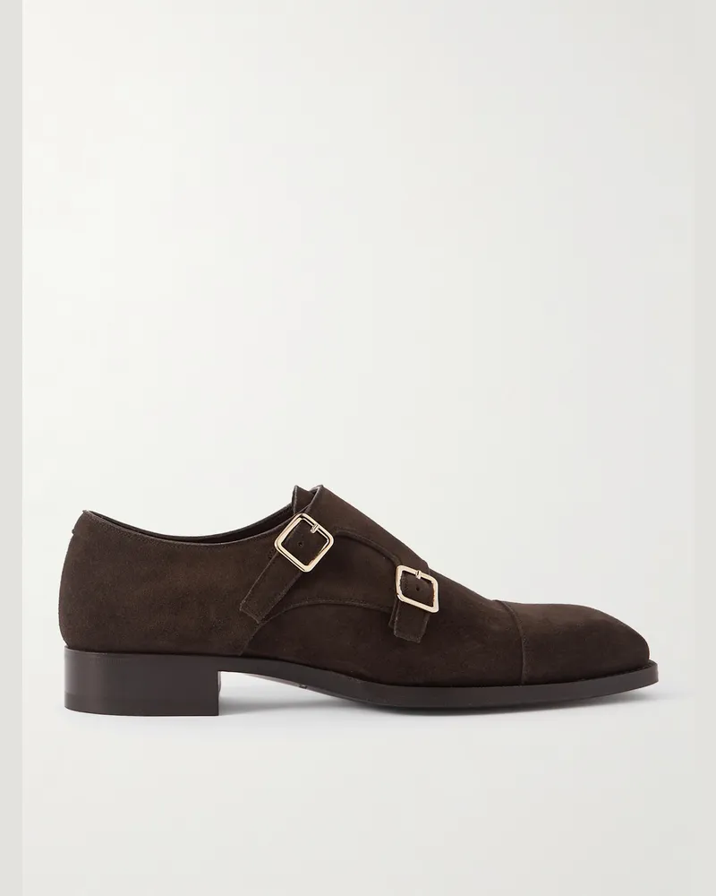 Tom Ford Elkan Monkstrap-Schuhe aus Veloursleder Braun
