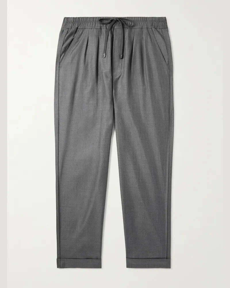 Tom Ford Straight-Leg Silk-Twill Drawstring Trousers Gray