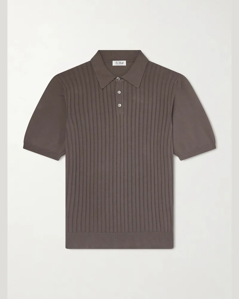 De Petrillo Ribbed Cotton Polo Shirt Brown