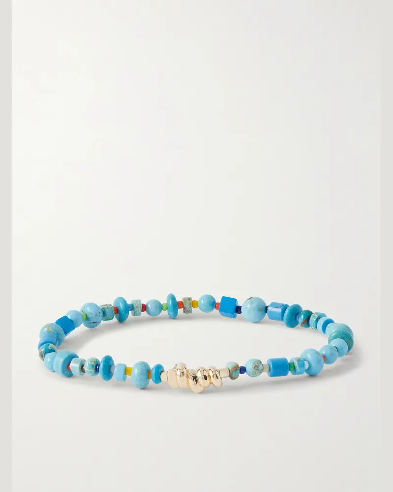 Luis Morais 14-Karat Gold, Turquoise and Glass Beaded Bracelet Blue