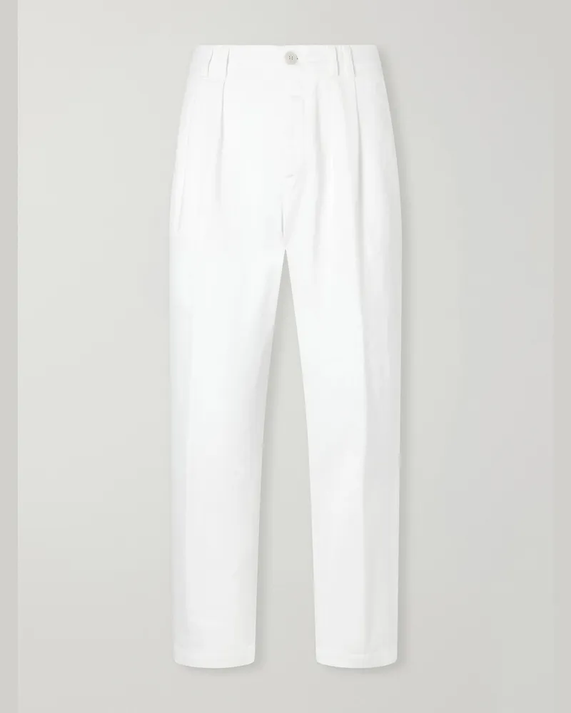 Canali Tapered Pleated Cotton-Twill Trousers Neutrals