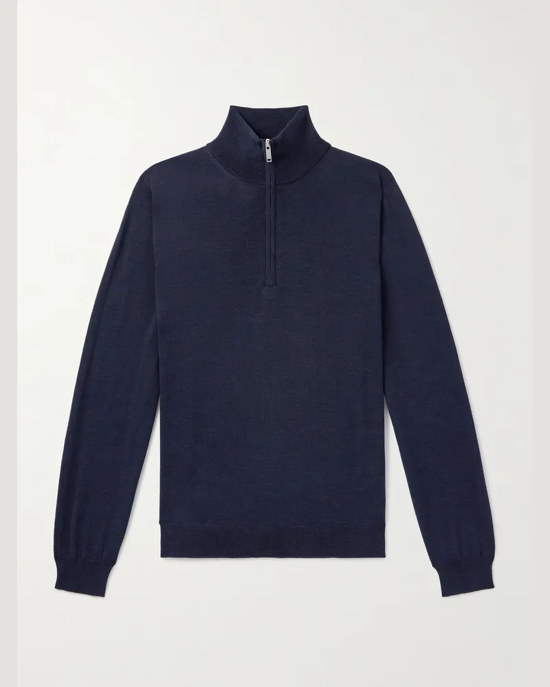 Slowear Incotex Zanone Flexwool Half-Zip Sweater Blue