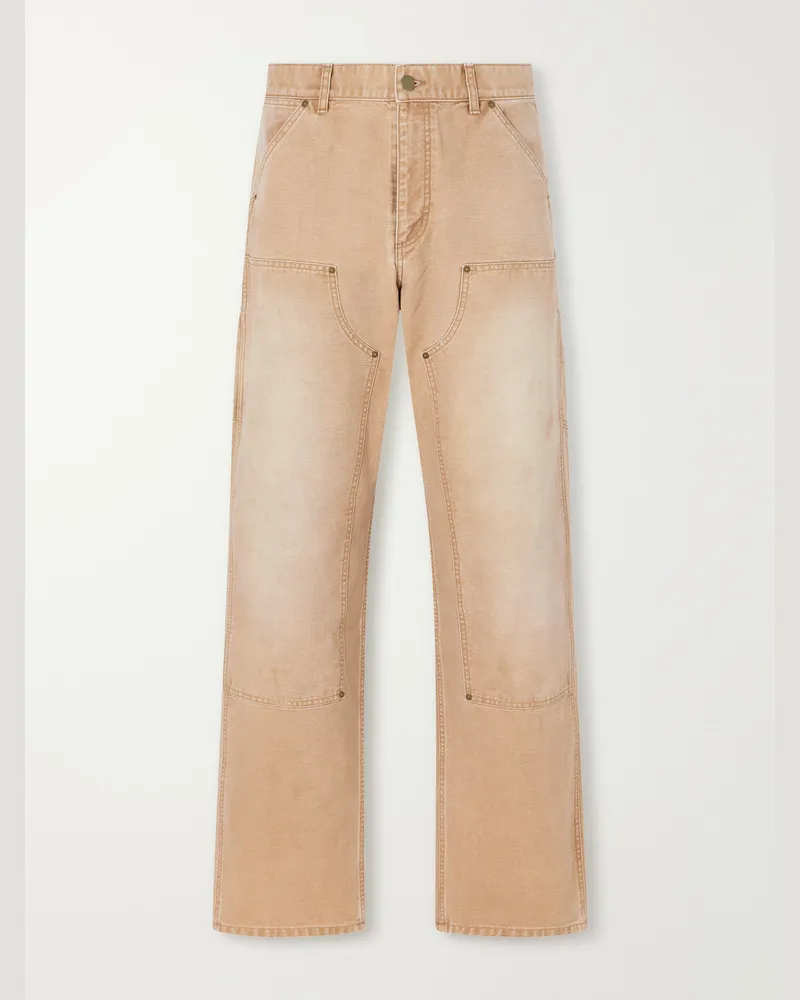 John Elliott + Co Desert Snow Straight-Leg Paint-Splattered Cotton-Canvas Trousers Brown