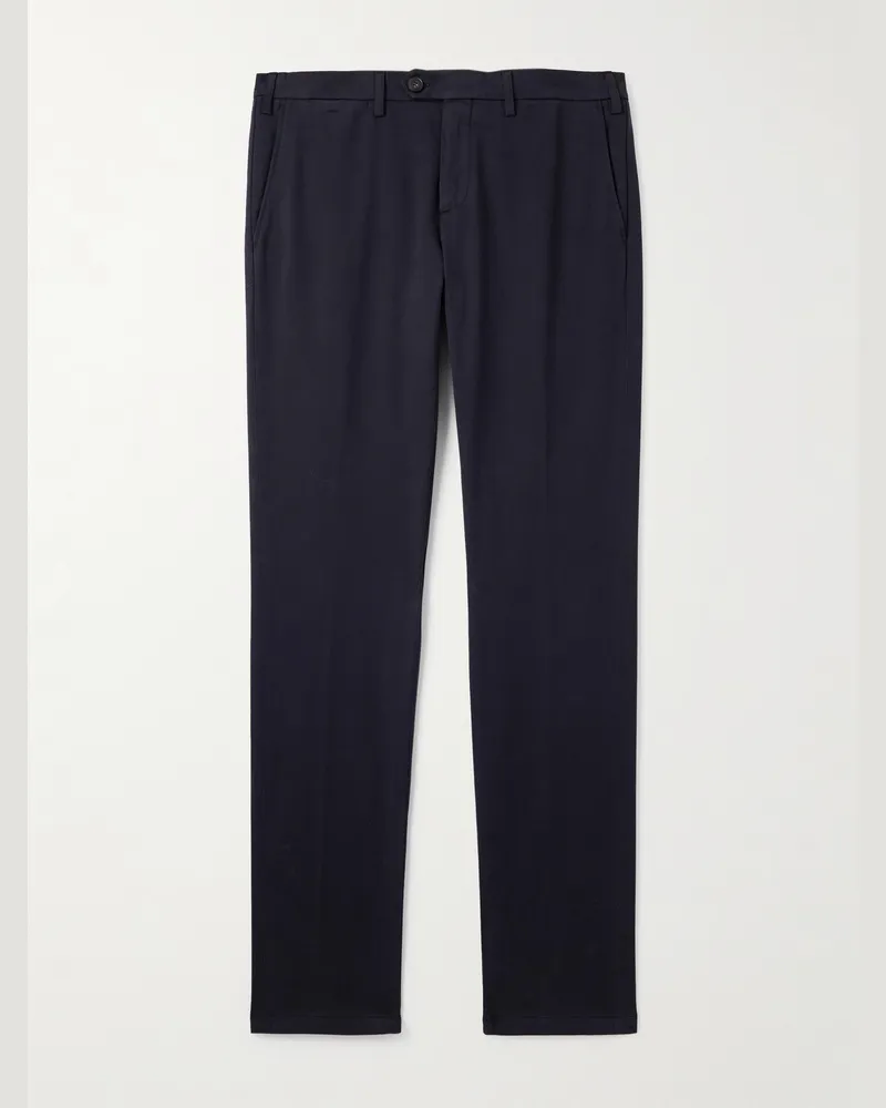 Canali Schmal und gerade geschnittene Hose aus Stretch-Baumwoll-Twill mit Falten Blau