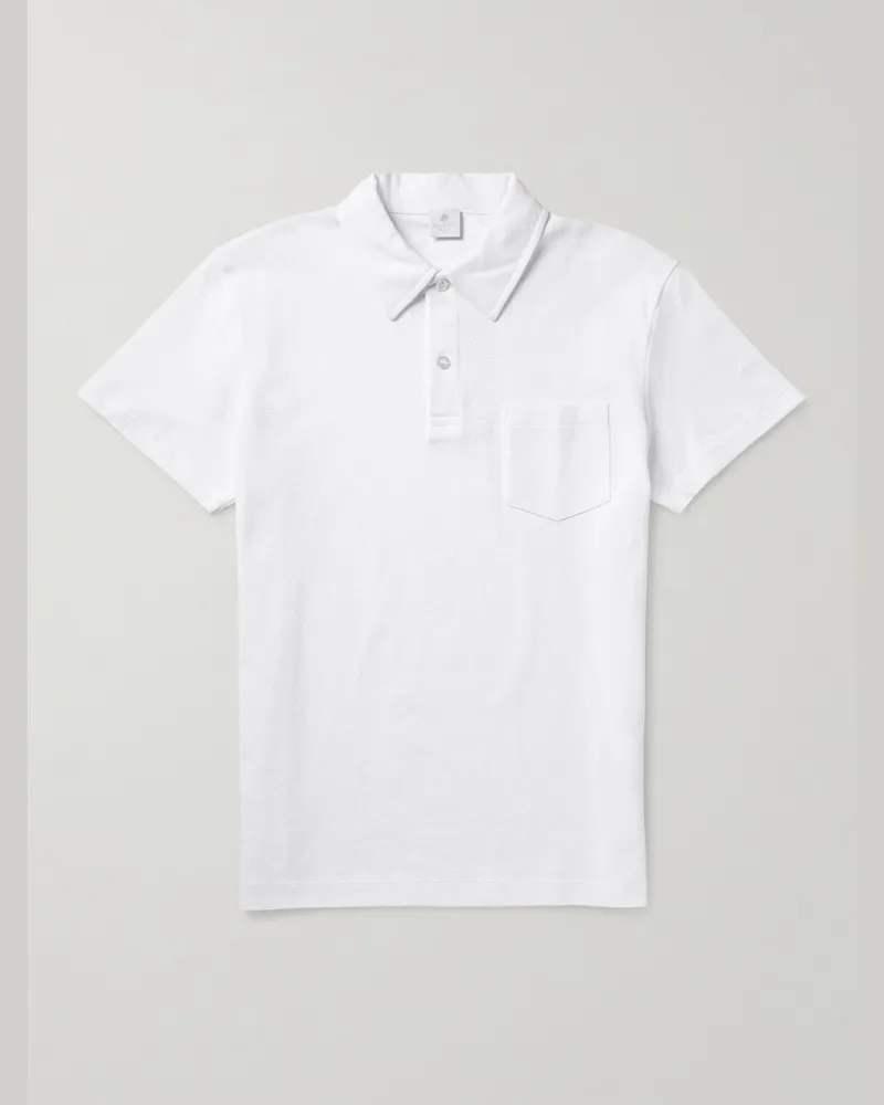 Sunspel Riviera Cotton-Mesh Polo Shirt White
