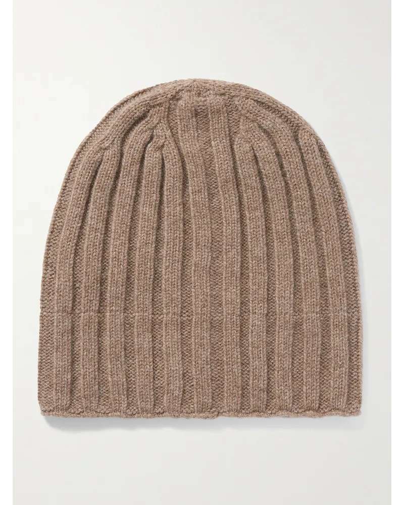 Rubinacci Beanie aus Kaschmir in Rippstrick Neutral