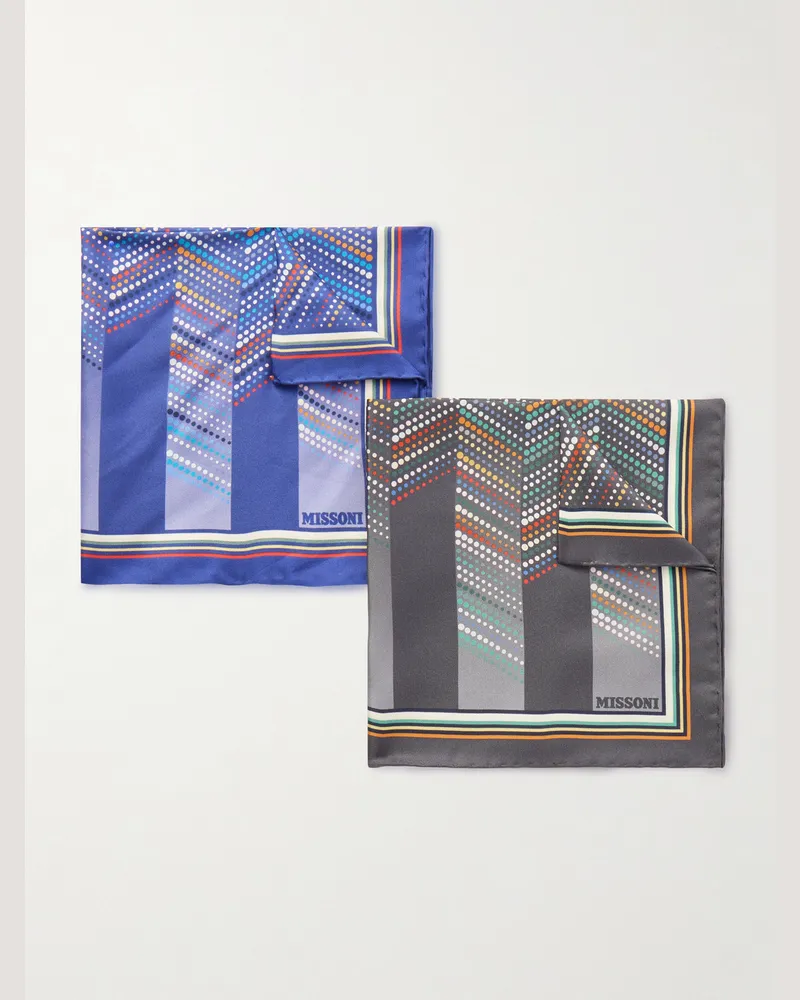 Missoni Set of Two Printed Silk-Voile Pocket Squares Multi