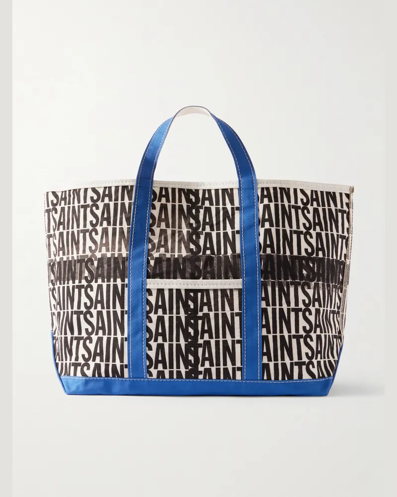SAINT MXXXXXX Logo-Print Canvas Tote Bag Blue