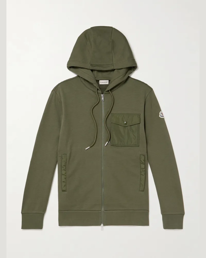Moncler Kapuzenjacke aus Jersey aus einer Baumwollmischung mit Shell-Besatz und Reißverschluss Grün