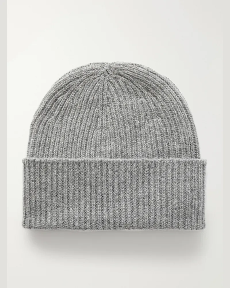 Anderson & Sheppard Ribbed Cashmere Beanie Gray