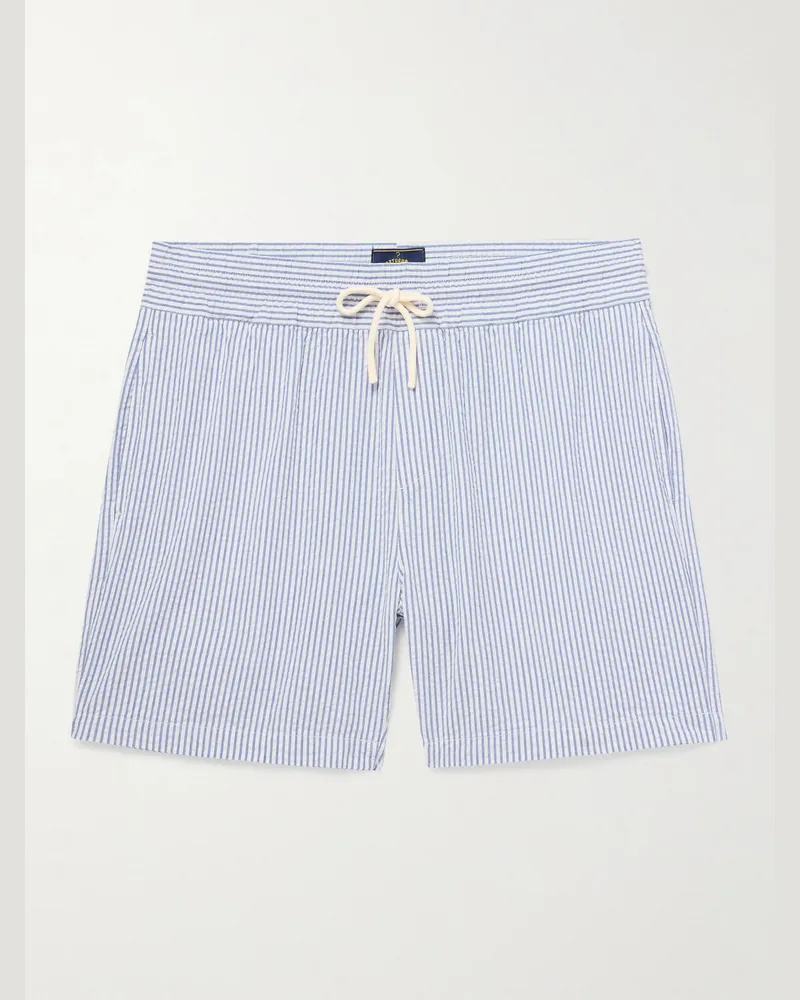 Portuguese Flannel Gerade geschnittene Shorts aus gestreiftem Baumwoll-Seersucker mit Kordelzugbund Blau