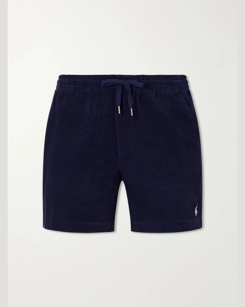 Ralph Lauren Straight-Leg Logo-Embroidered Cotton-Corduroy Drawstring Shorts Blue