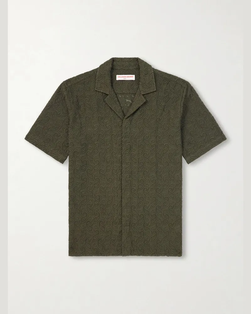 Orlebar Brown Maitan Hemd aus Baumwolle mit Lochstickerei und Reverskragen Grün