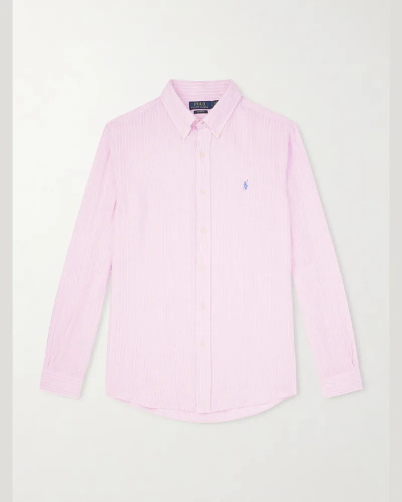 Ralph Lauren Gestreiftes Hemd aus Baumwolle mit Button-Down-Kragen und Logostickerei Pink