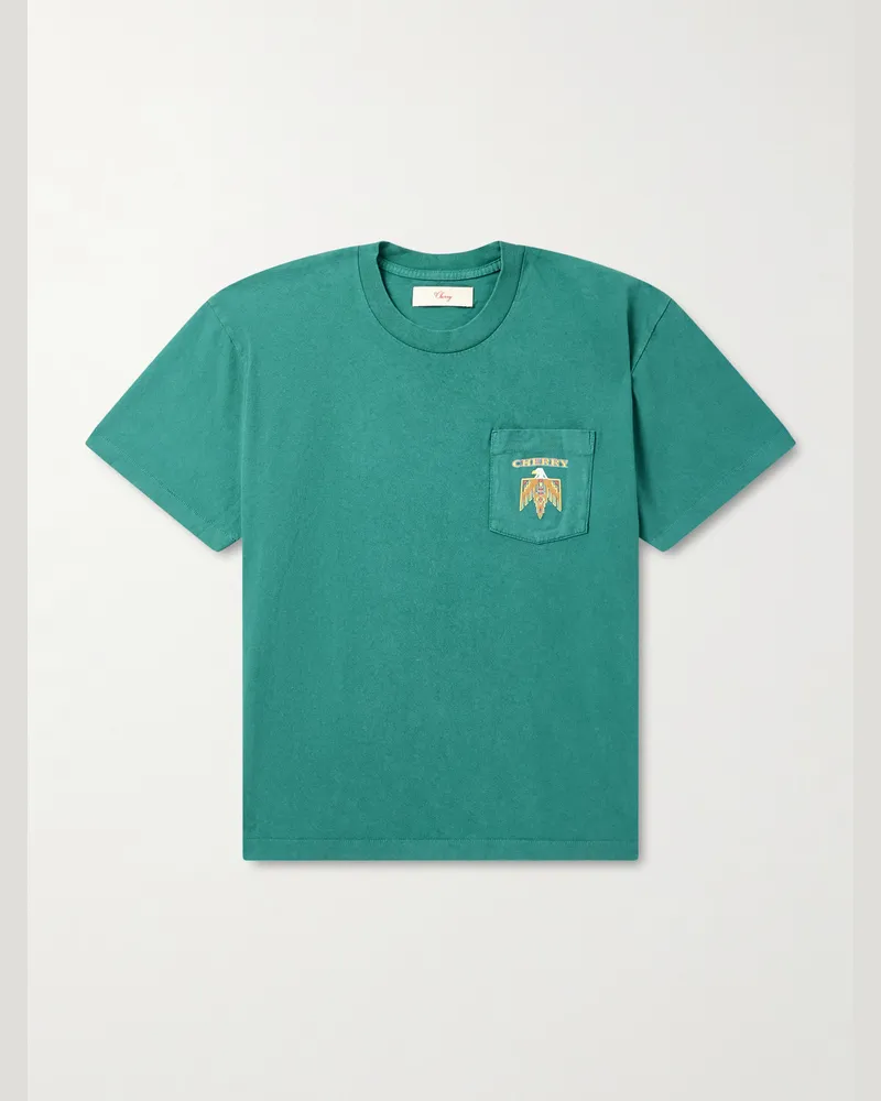 Cherry Los Angeles Logo-Print Cotton-Jersey T-Shirt Blue