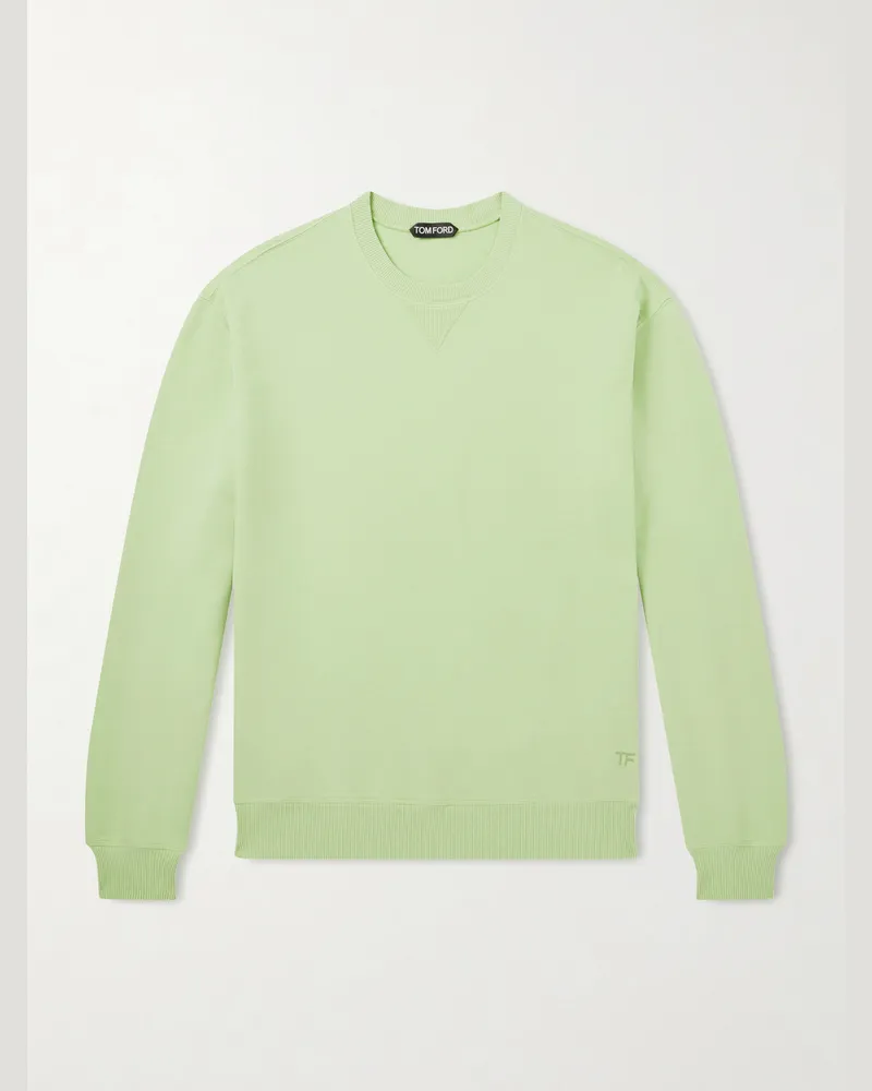 Tom Ford Logo-Embroidered Cotton-Jersey Sweatshirt Green