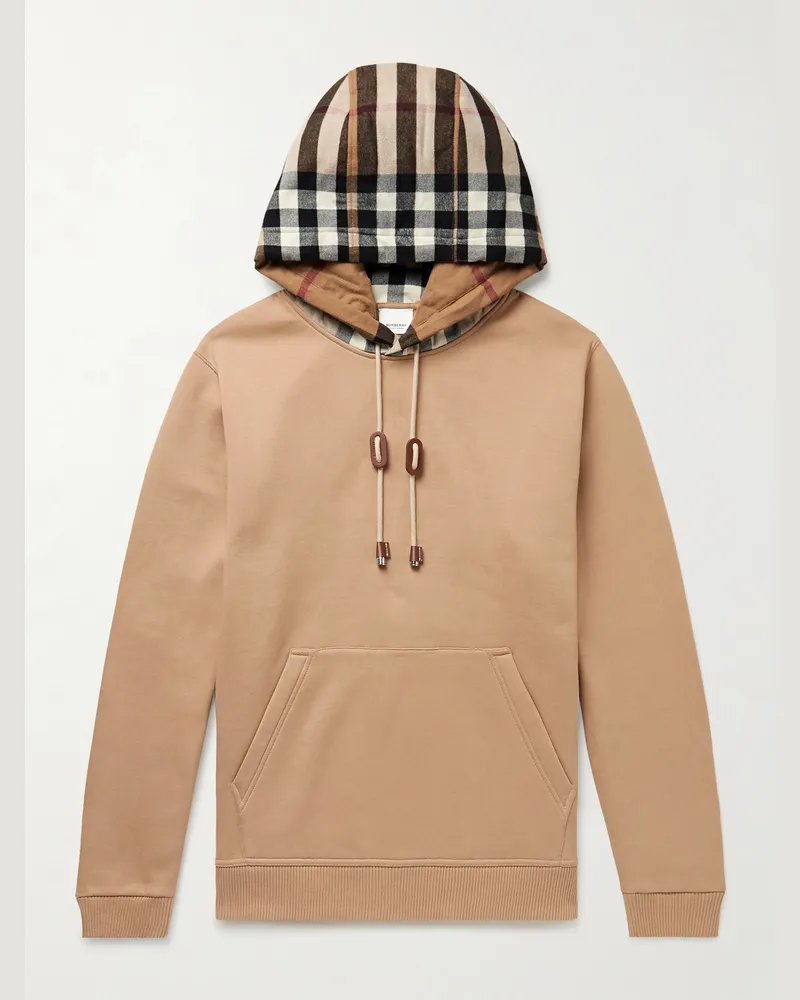 Burberry Checked Cotton-Blend Jersey Hoodie Neutrals