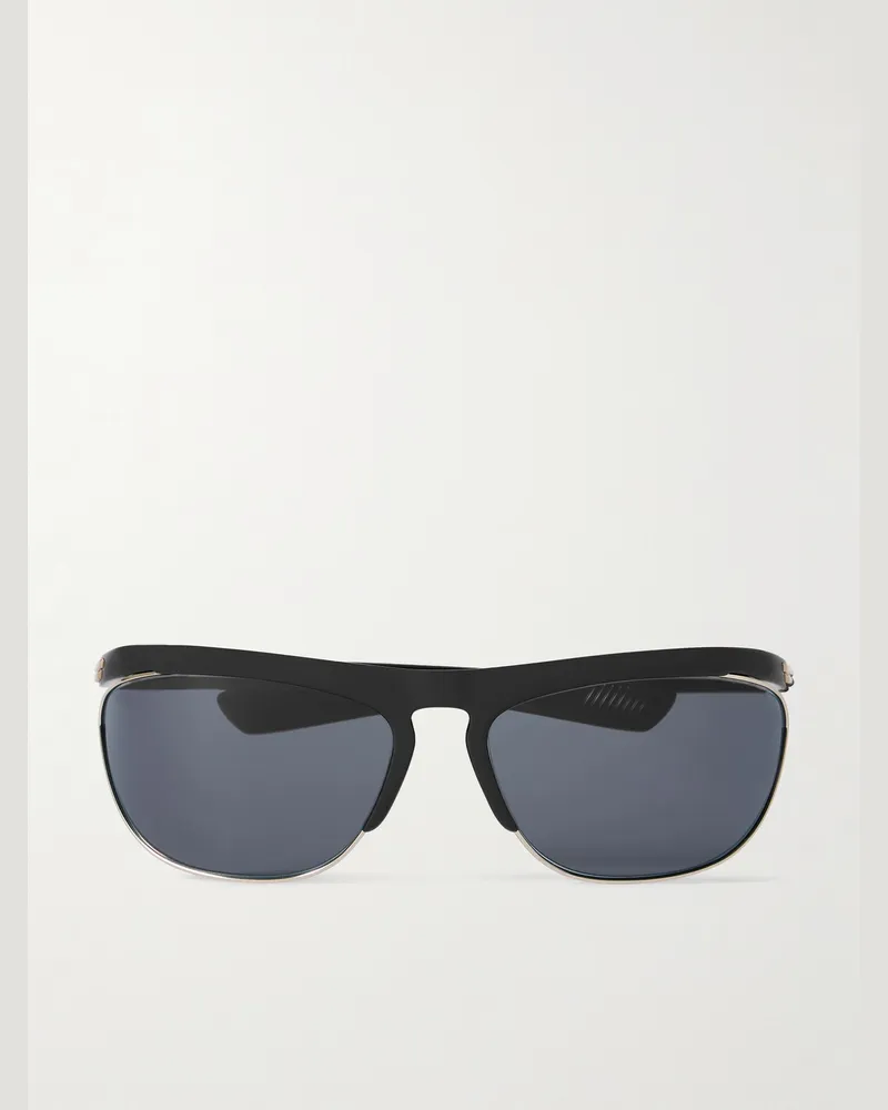 Bottega Veneta Oversized-Pilotensonnenbrille aus Azetat mit silberfarbenen Details Schwarz