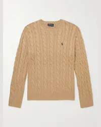 Ralph Lauren Logo-Embroidered Cable-Knit Cotton Sweater Neutral