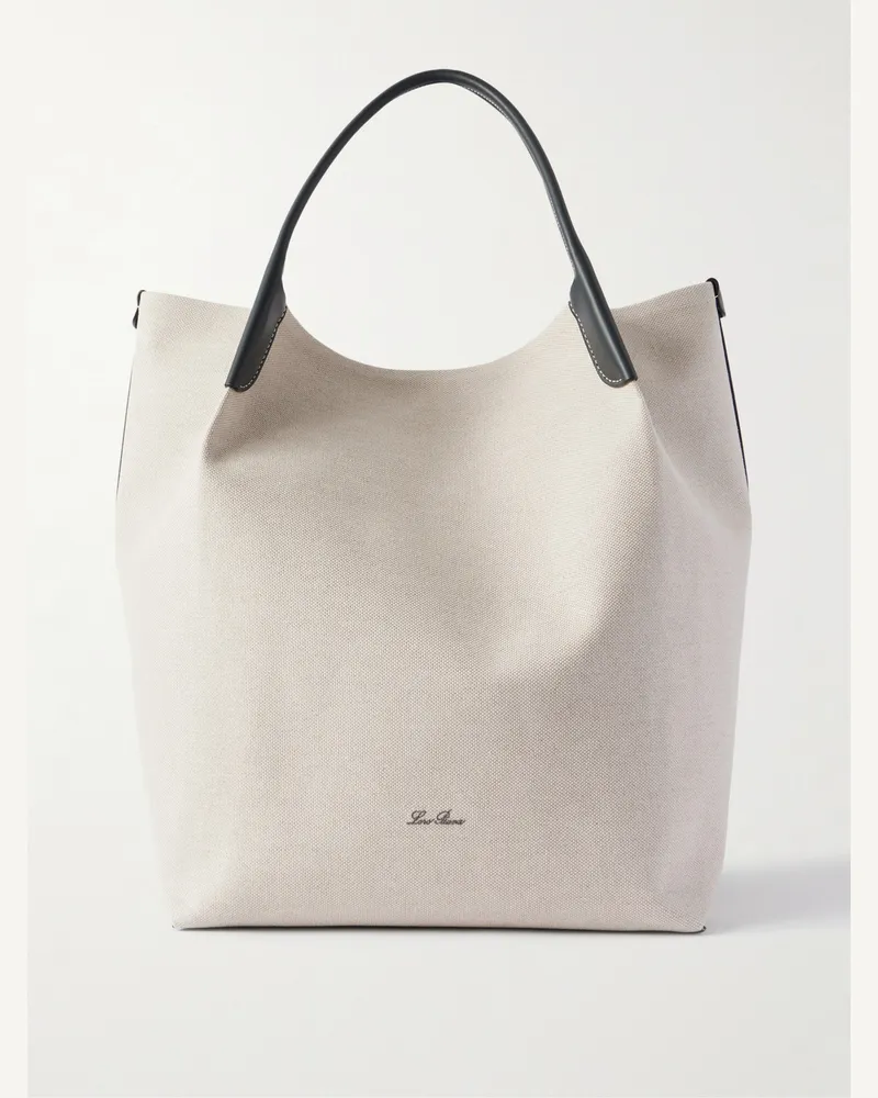 Loro Piana Bale XL Tote aus Canvas mit Lederbesatz Weiß