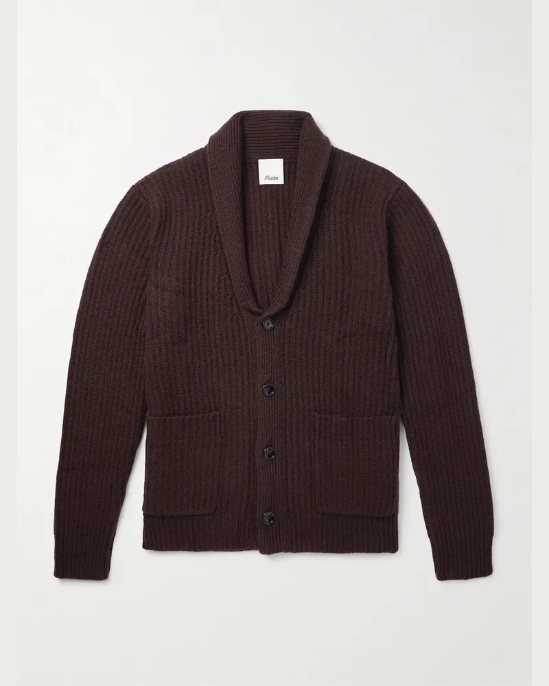 ALLUDE Shawl-Collar Wool and Cashmere-Blend Cardigan Brown