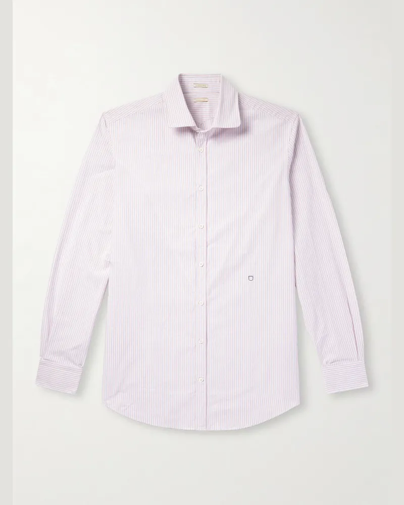 Massimo Alba Gestreiftes Hemd aus Baumwollpopeline mit Cutaway-Kragen Pink