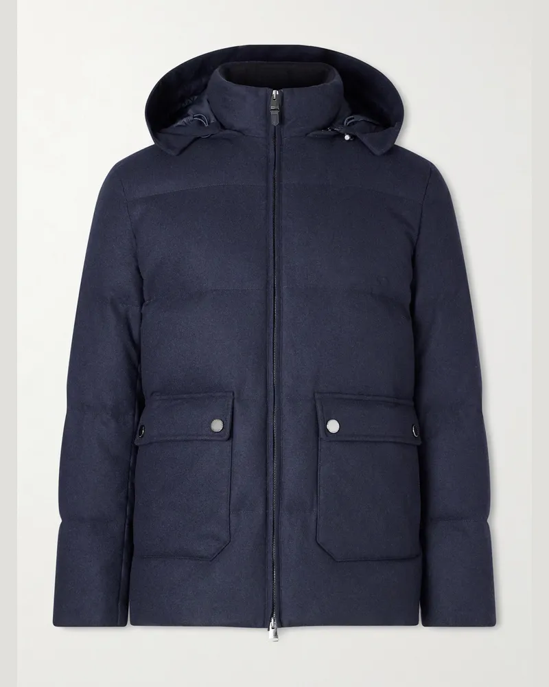 Canali Hooded Cashmere Down Jacket Blue