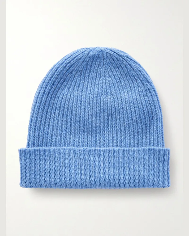 William Lockie Beanie aus Kaschmir in Rippstrick Blau