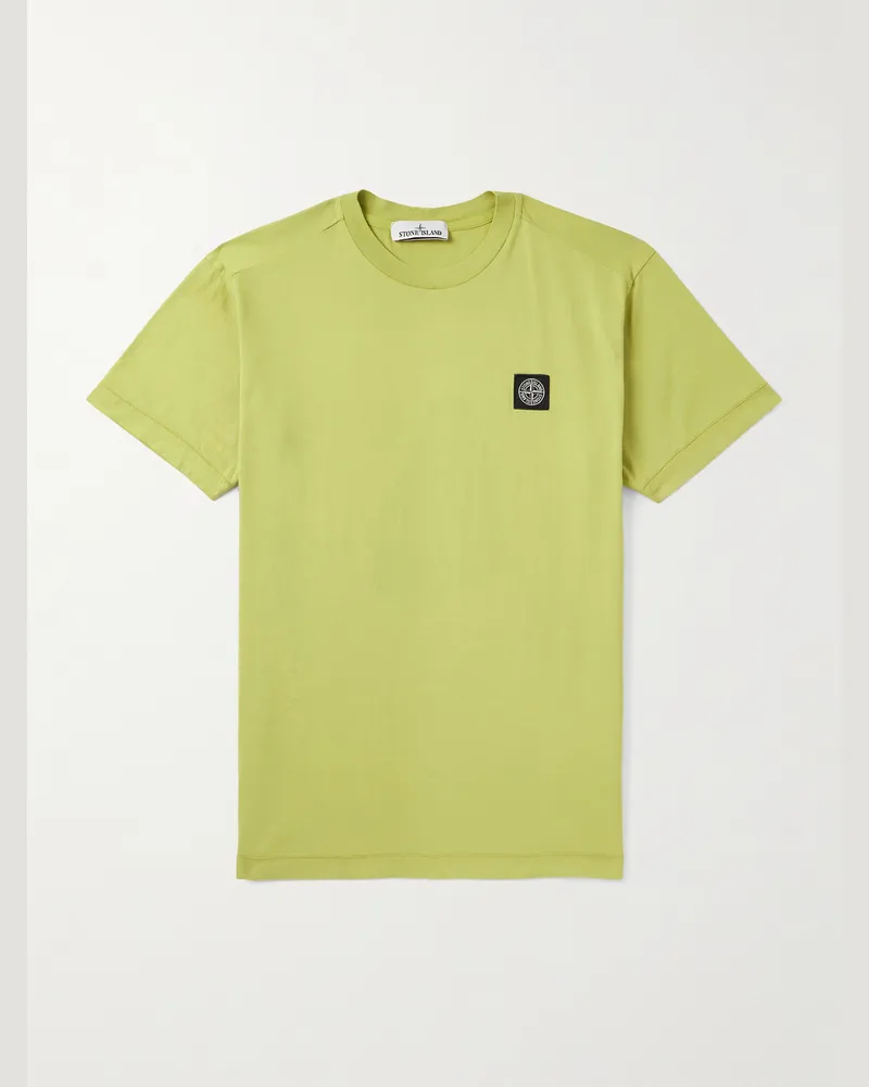 Stone Island T-Shirt aus Baumwoll-Jersey mit Logoapplikation in Stückfärbung Gelb