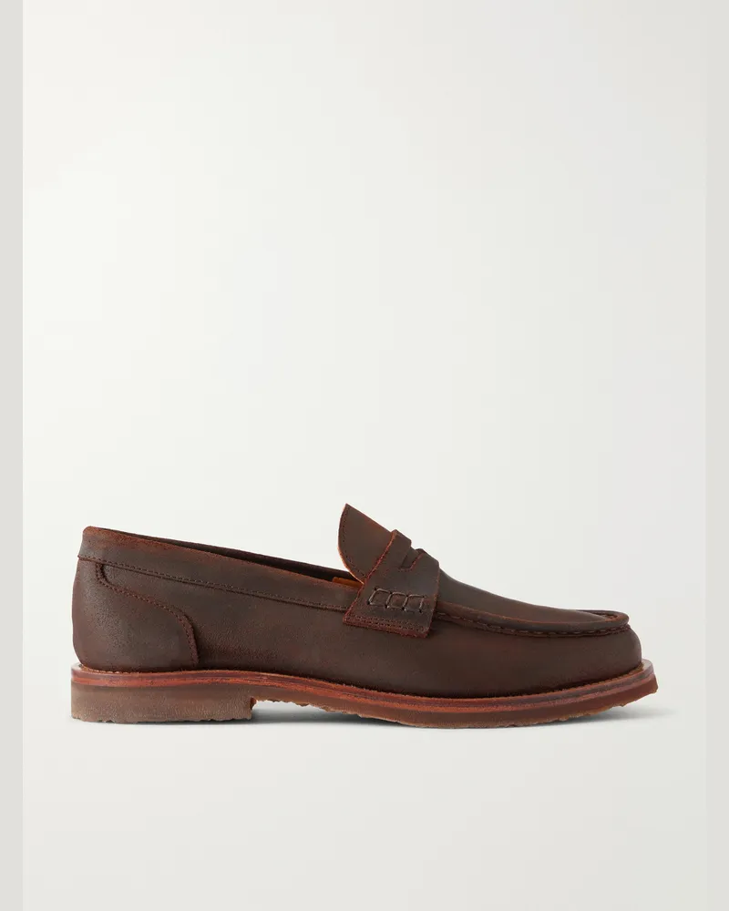 MR P. Waxed-Effect Suede Penny Loafers Brown