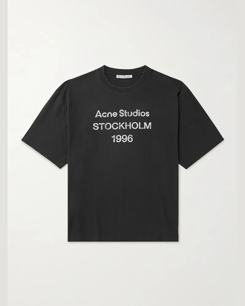Acne Studios Exford Distressed Logo-Print Cotton-Jersey T-Shirt Black