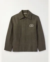 Valentino Garavani Jacke aus kariertem Tweed aus einer Woll-Baumwollmischung mit Logostickerei Grün