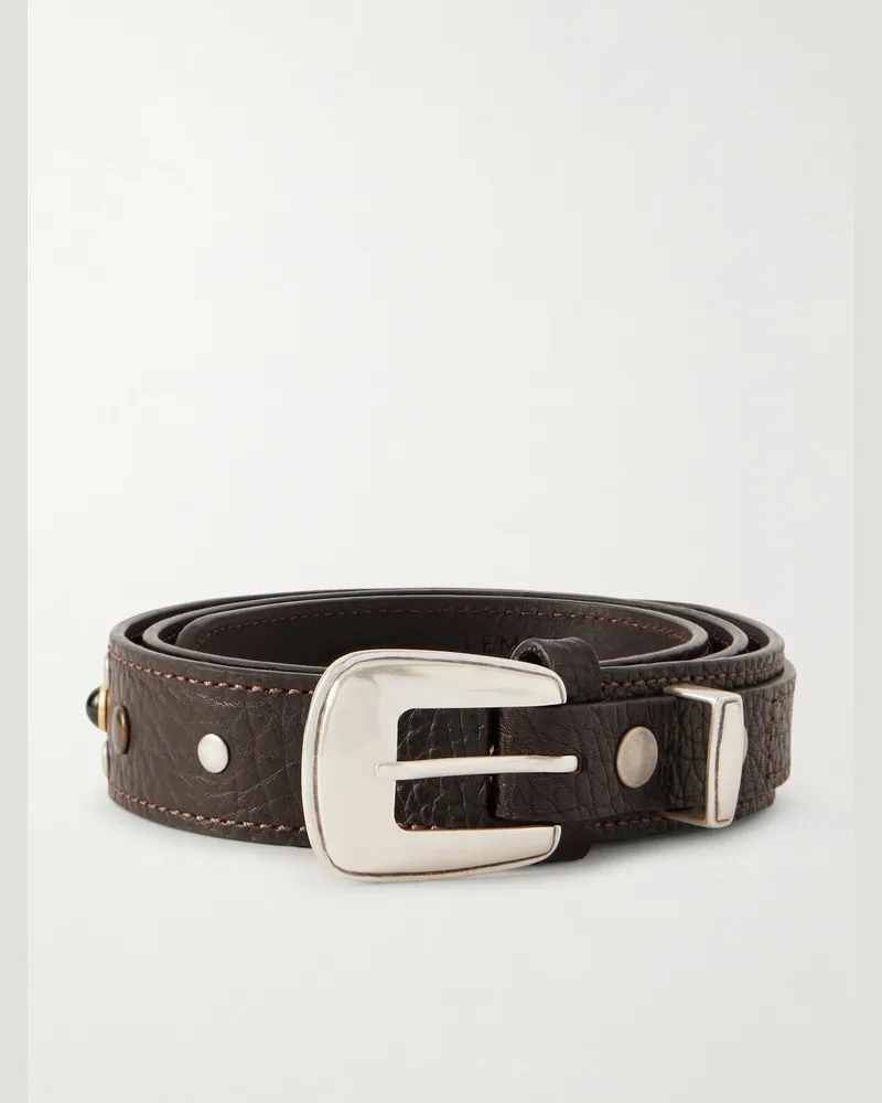 Christophe Lemaire 3cm Studded Full-Grain Leather Belt Brown