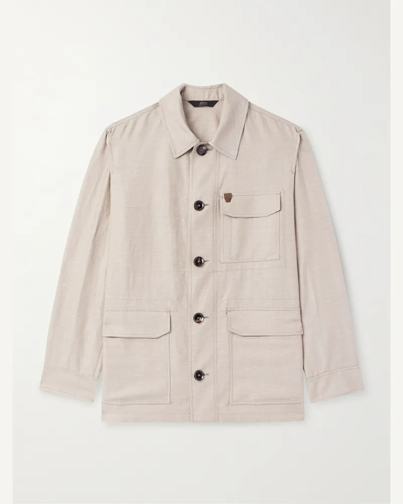 Brioni Hemdjacke aus einer Mischung aus Wolle, Leinen und Seide mit Logoapplikation Neutral