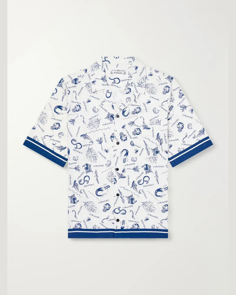 MANAAKI Hawaiki Camp-Collar Printed Lyocell-Twill Shirt Blue