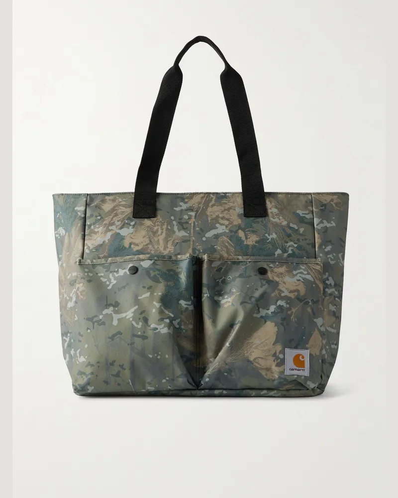 Carhartt WIP Jake Tote aus Canvas mit Camouflage-Print, Logoapplikation und Webband Grün