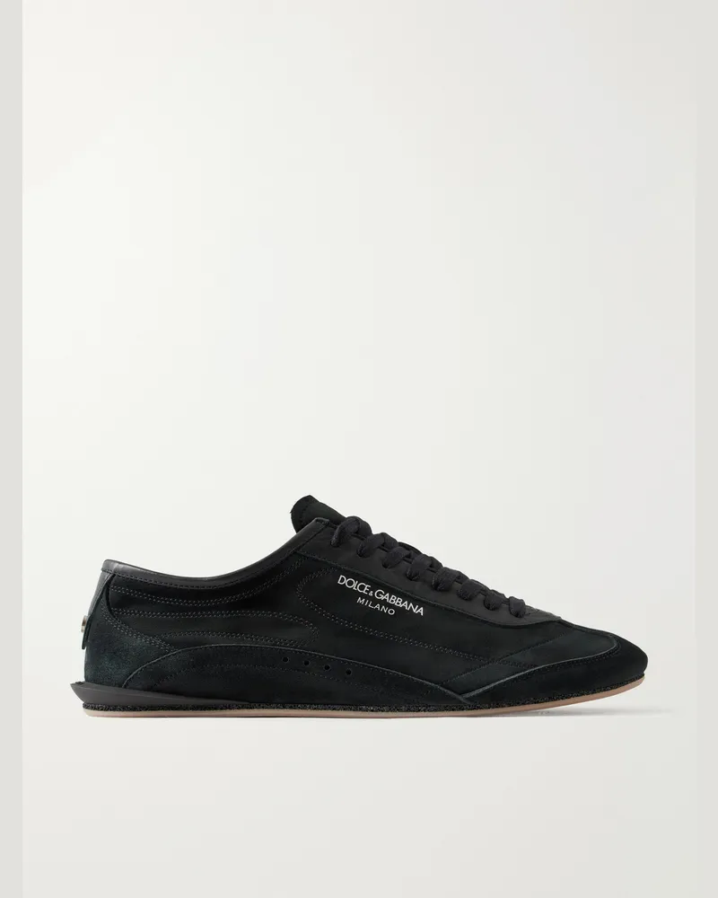 Dolce & Gabbana Leather-Trimmed Suede Sneakers Black